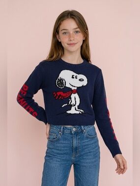 Peanuts Snoopy Blue Cute Cartoon Trendy Sweater Youth Medium XS Ladies